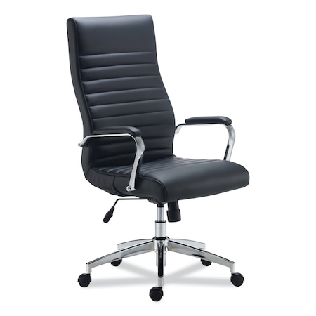 Alera Eddleston Leather Manager Chair, Supports Up to 275 lb, Black Seat/Back, Chrome Base ALEED41B19
